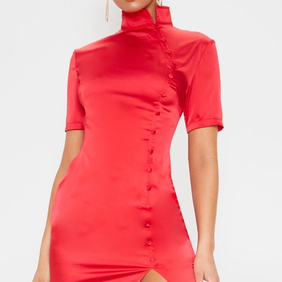 RED PRINT DETAIL BODYCON DRESS - Picture 2 of 5